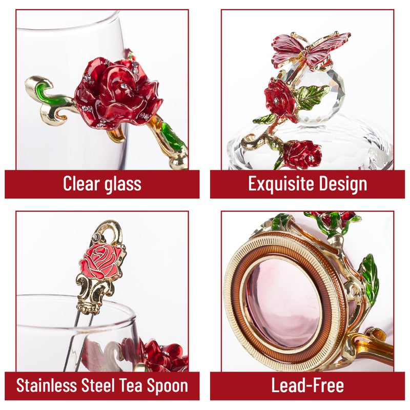 Brew To A Tea BTaT- Floral Glass Tea Cups with Lids, Pack of 2, Flower Tea Cups, Flower Glass Mug, Christmas Gifts - Image 4
